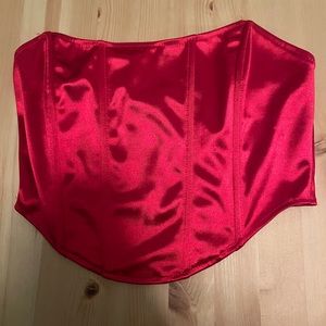 Red satin corset top